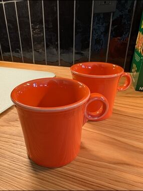 New Fiesta Bright Orange Ceramic Mugs - Pair